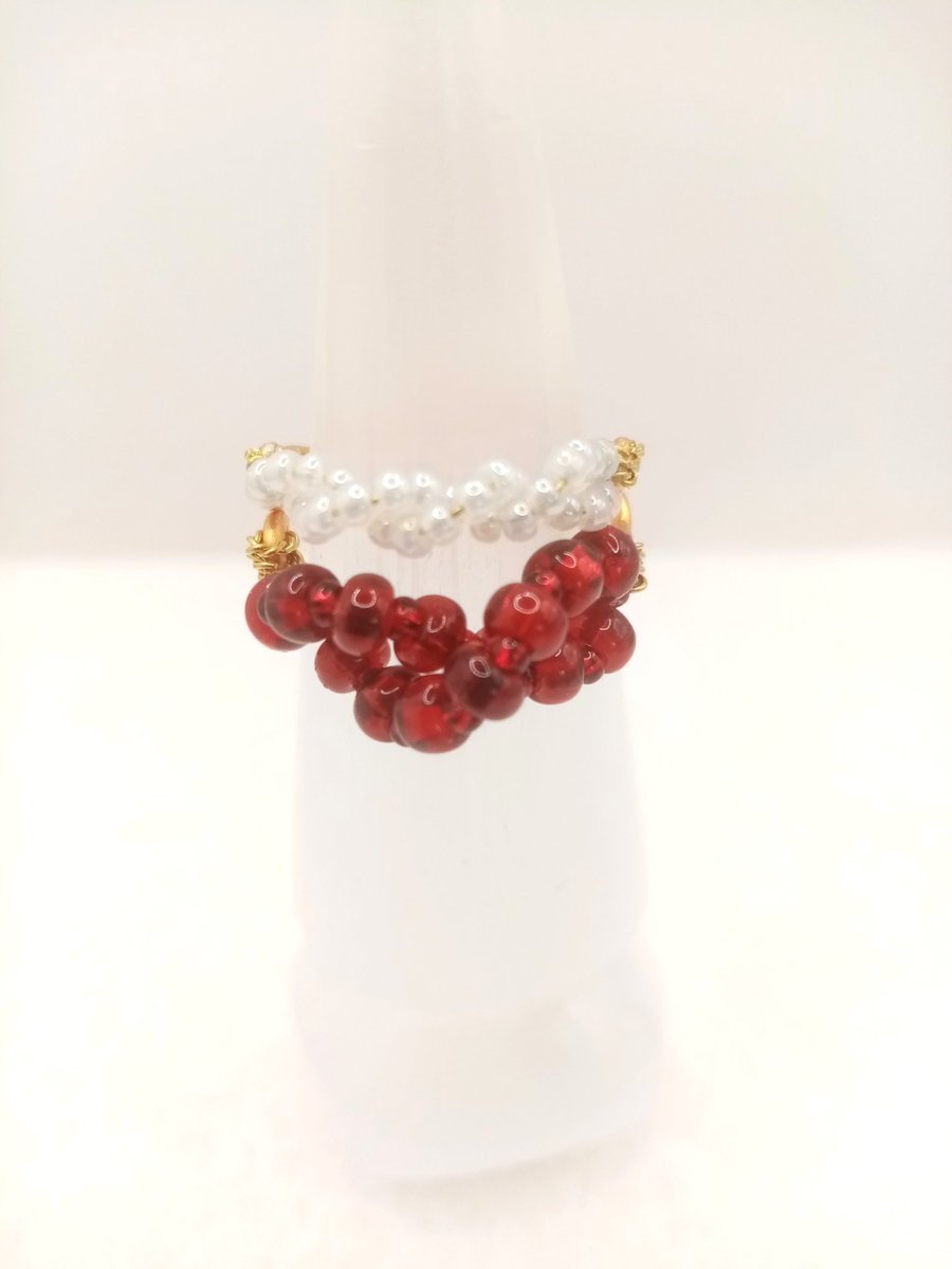 Red Garnet & White Lustre Cluster Ring Set, Special Occasion Jewellery Gift Set