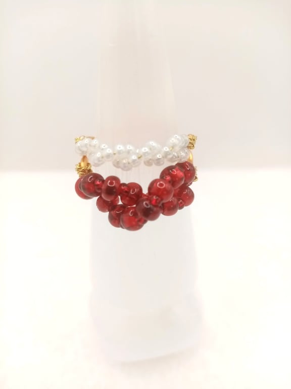 Red Garnet & White Lustre Cluster Ring Set, Special Occasion Jewellery Gift Set