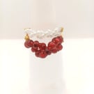 Red Garnet & White Lustre Cluster Ring Set, Special Occasion Jewellery Gift Set