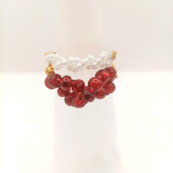 Red Garnet & White Lustre Cluster Ring Set, Special Occasion Jewellery Gift Set