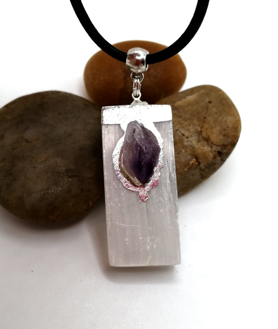 Selenite and Amethyst Necklace