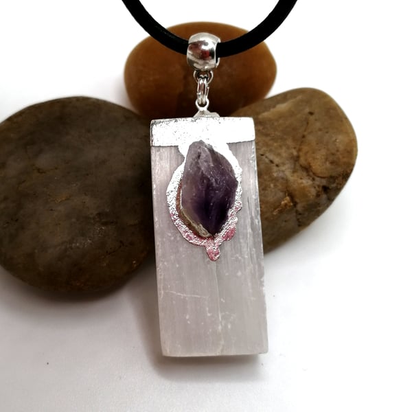 Selenite and Amethyst Necklace