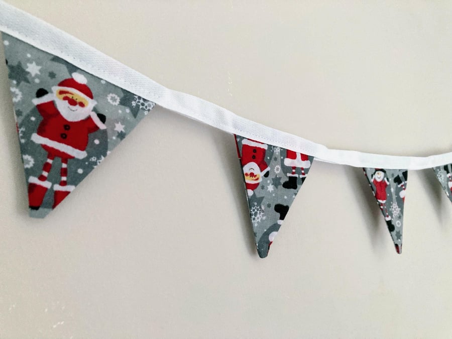 Santas and snowmen christmas grey mini bunting. Double sided cotton fabric. 
