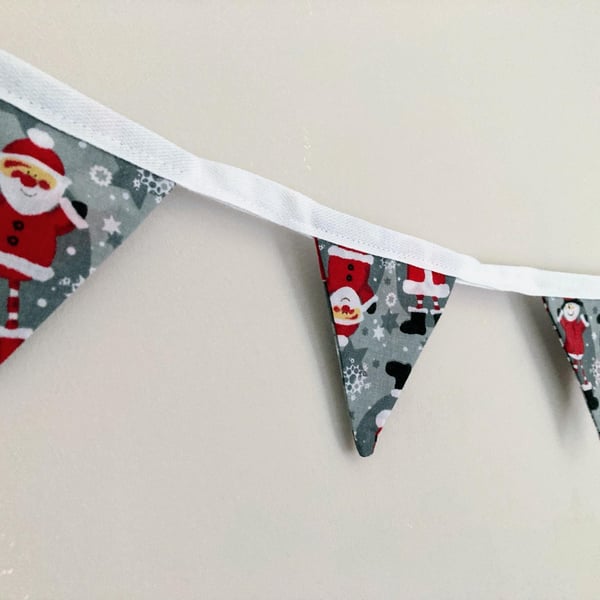 Santas and snowmen christmas grey mini bunting. Double sided cotton fabric. 