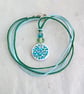 Blue and green short polymer clay pendant and cotton cord necklace - Image 8