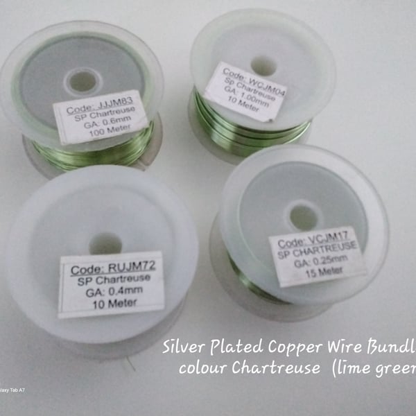 Chartreuse Green Silver Plated Copper Wire Bundle 