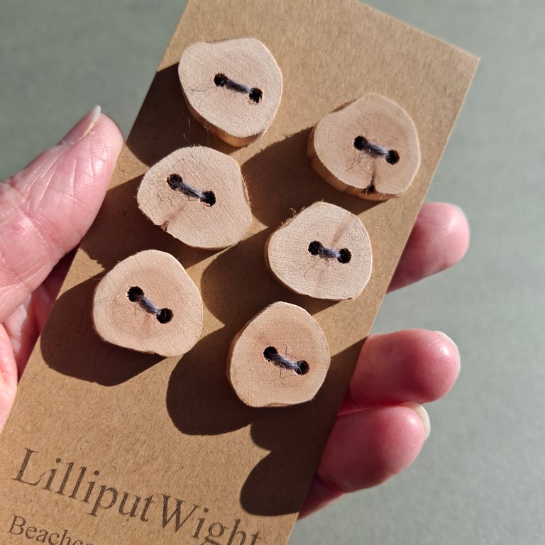 Set of six flat driftwood disk buttons