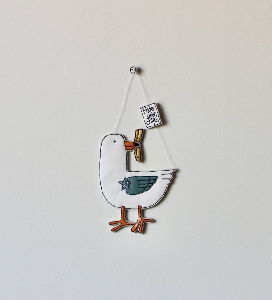 'Hide your Chips' - Seagull Hanging Decoration