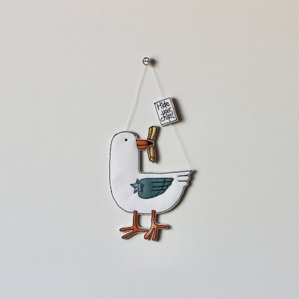 'Hide your Chips' - Seagull Hanging Decoration