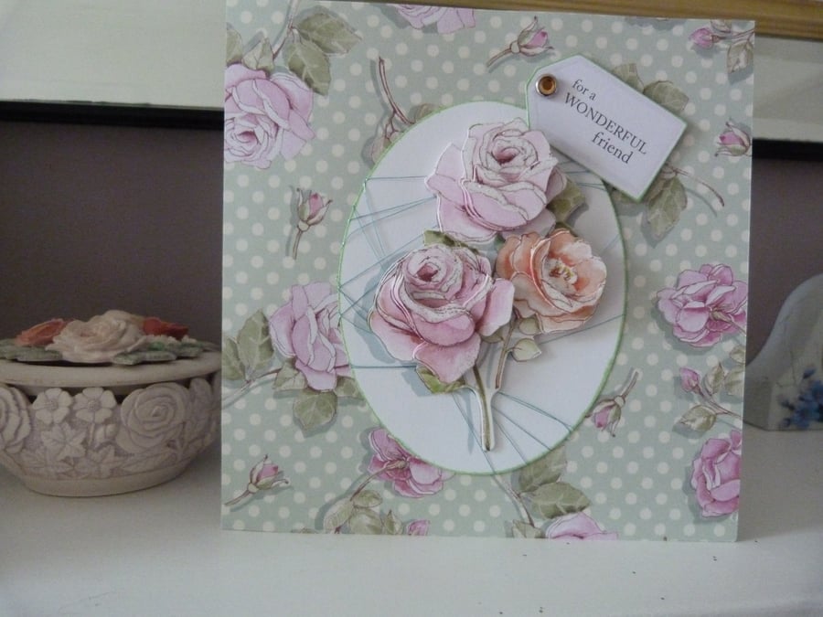 Reserved for Val Rose Decoupage Birthday Card
