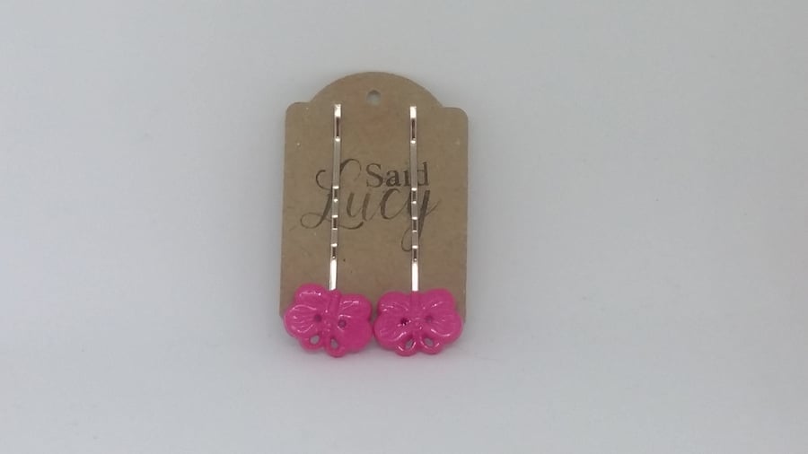 Pink button butterfly hair clips SALE