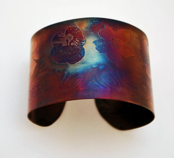 Surgical steel Flower Cuff, multicolured finish, large