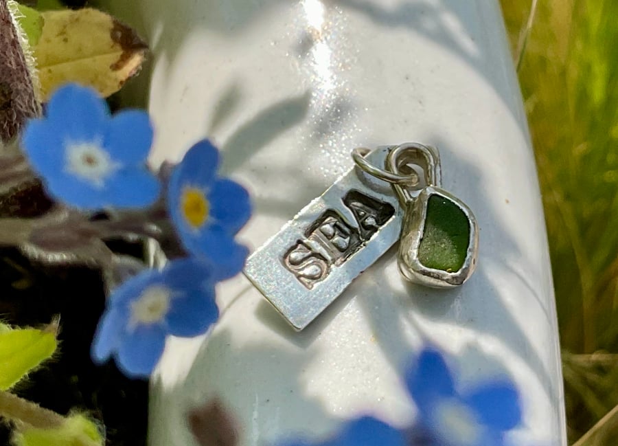 Vitamin Sea green seaglass silver pendant