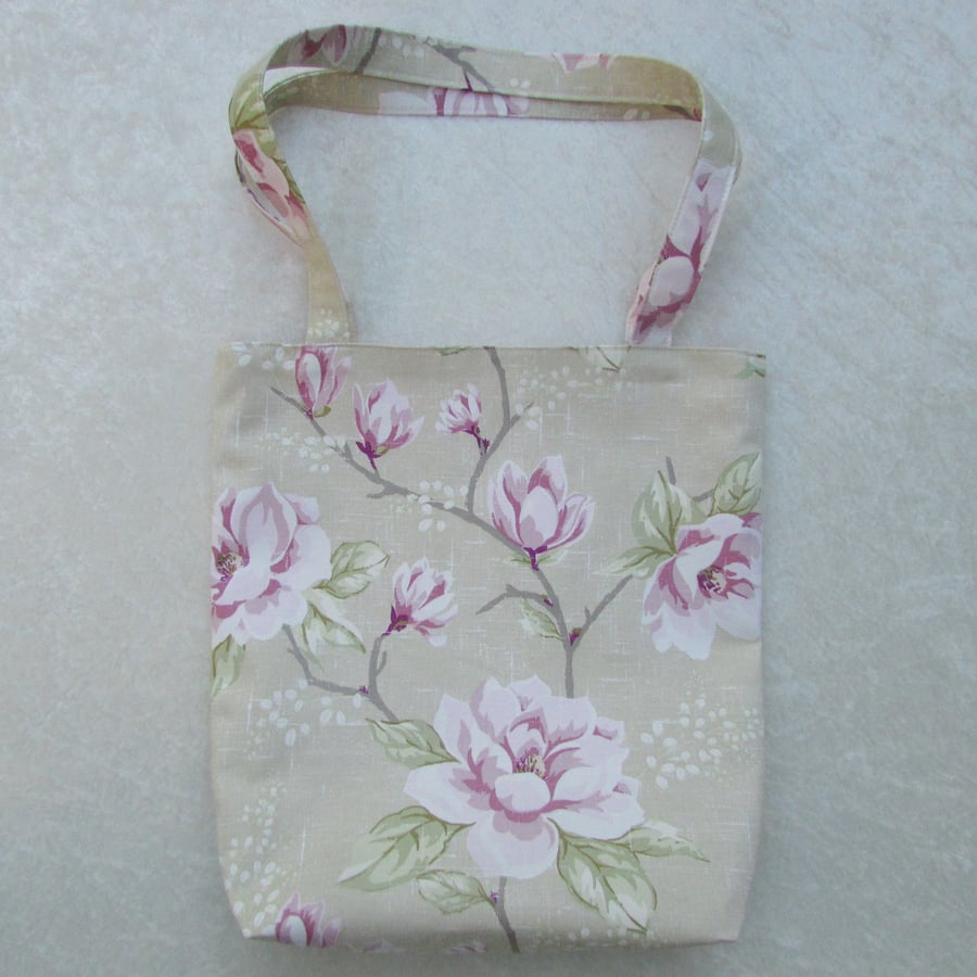 Pale green and pink floral Magnolias tote bag, handbag