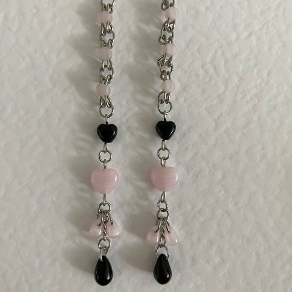 Phoebe - Black & Pink Heart Earrings 