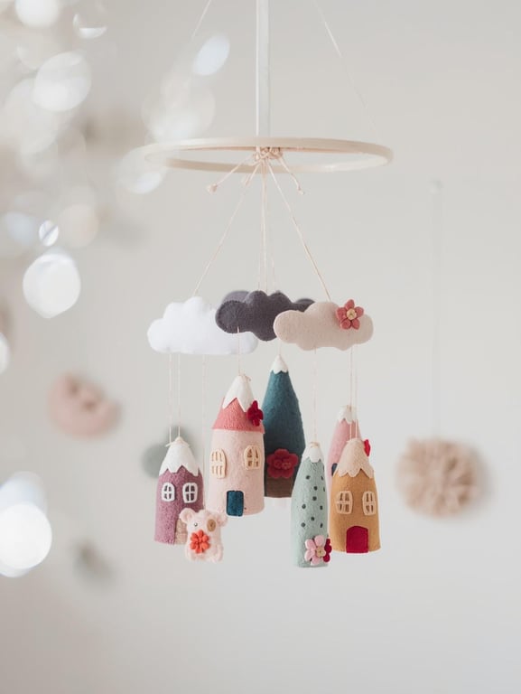 Baby Mobile Craft Kit - Nordic Style Colourful Houses for Girl