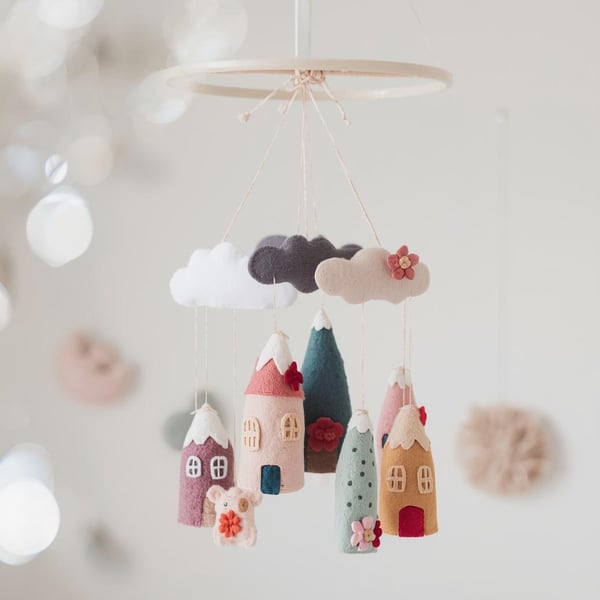 Baby Mobile Craft Kit - Nordic Style Colourful Houses for Girl