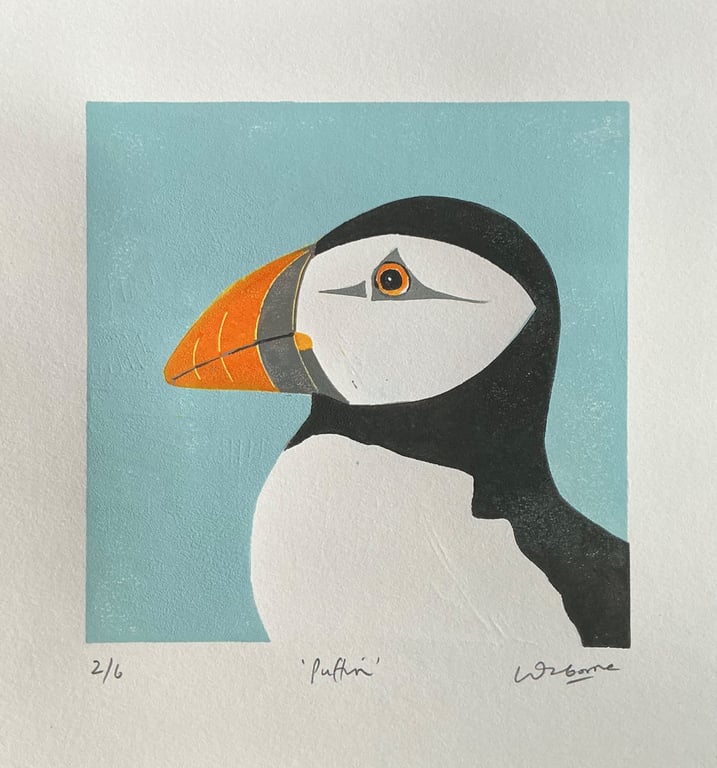 Puffin - original, limited edition linocut