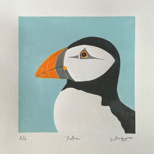 Puffin - original, limited edition linocut