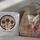 Pink & Peach Floral Hobo Style Gift Bag and Birthday Card 