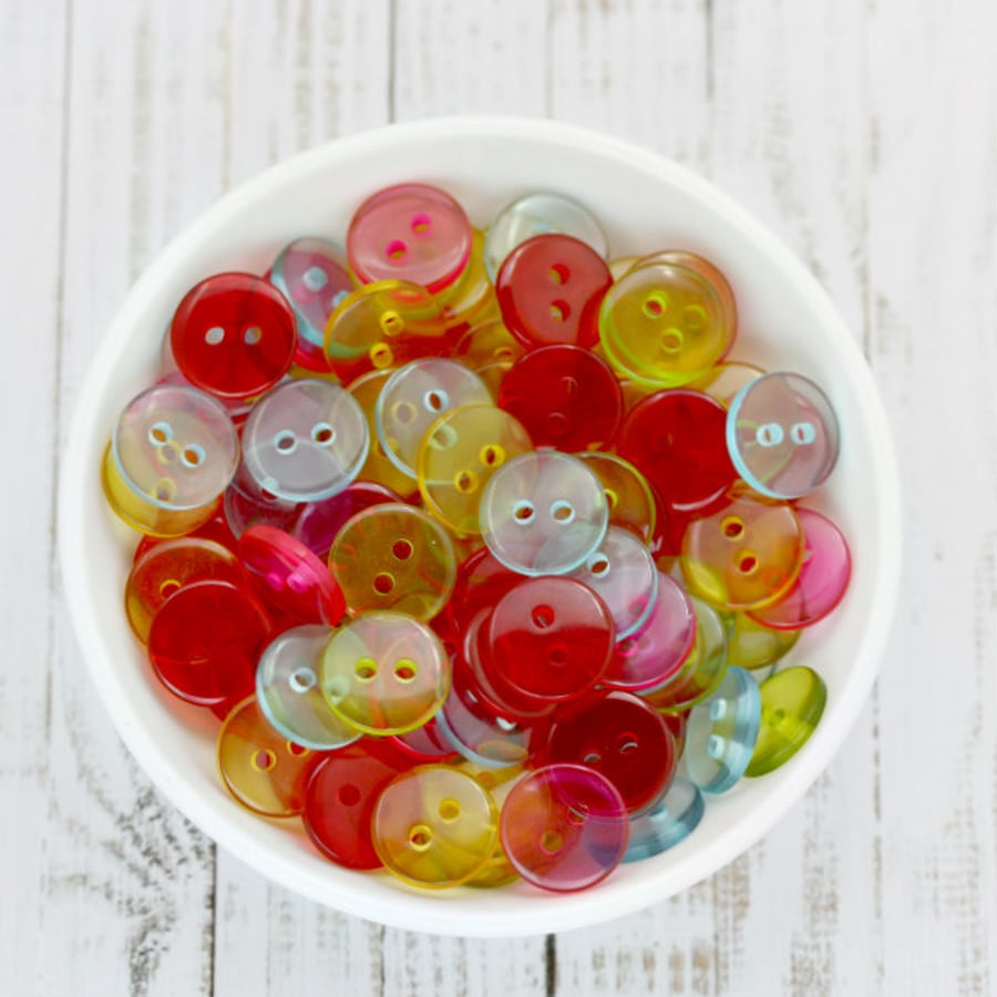 11mm Clear Acrylic Buttons, Pack of 50  Mixed Colour Buttons