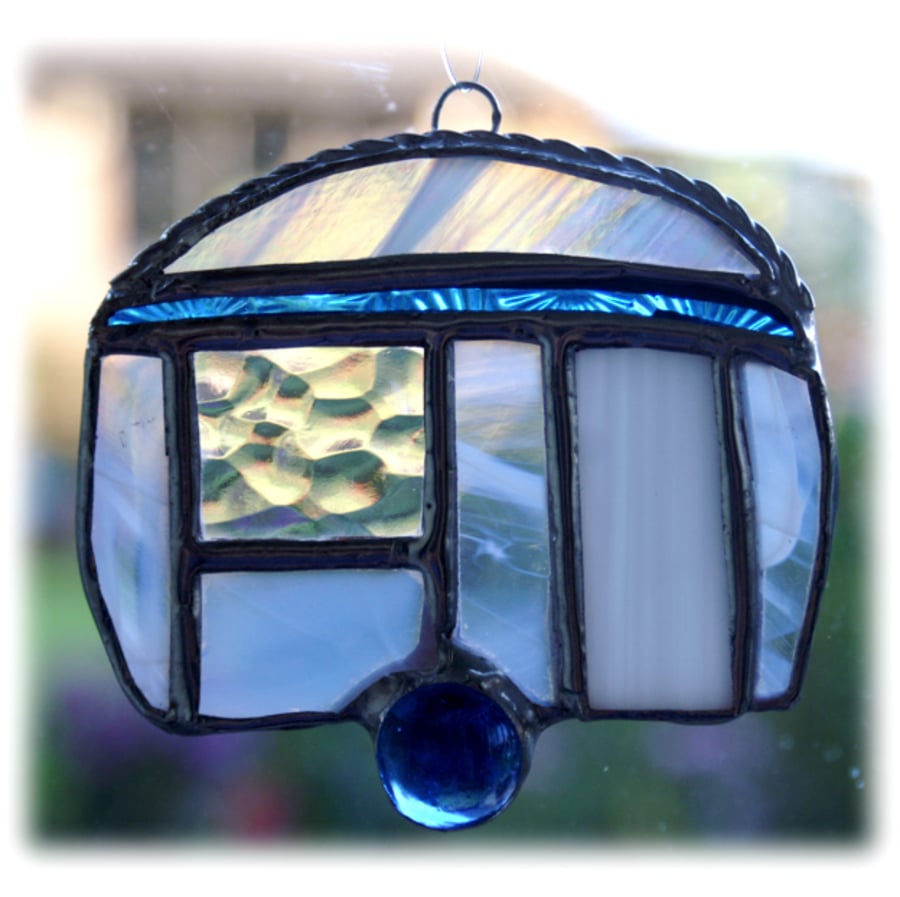 Caravan Suncatcher Stained Glass Mini Blue Camping 
