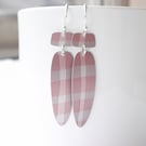 Long dangle earrings in mink and taupe checks
