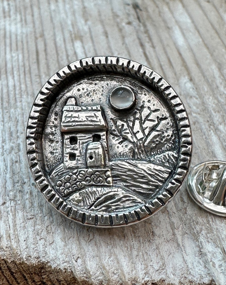 Moonstone Cottage Silver Brooch