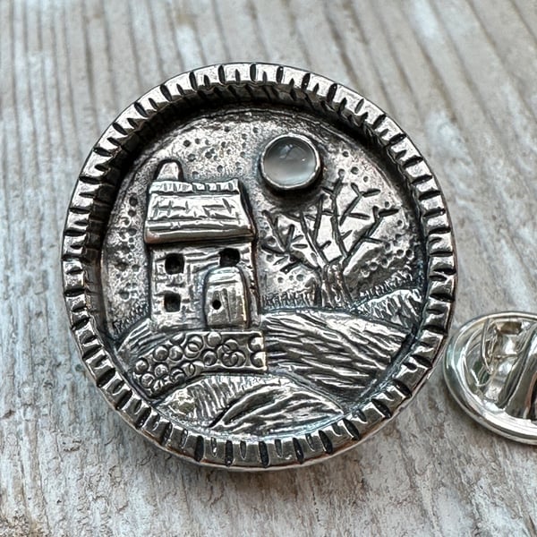 Moonstone Cottage Silver Brooch