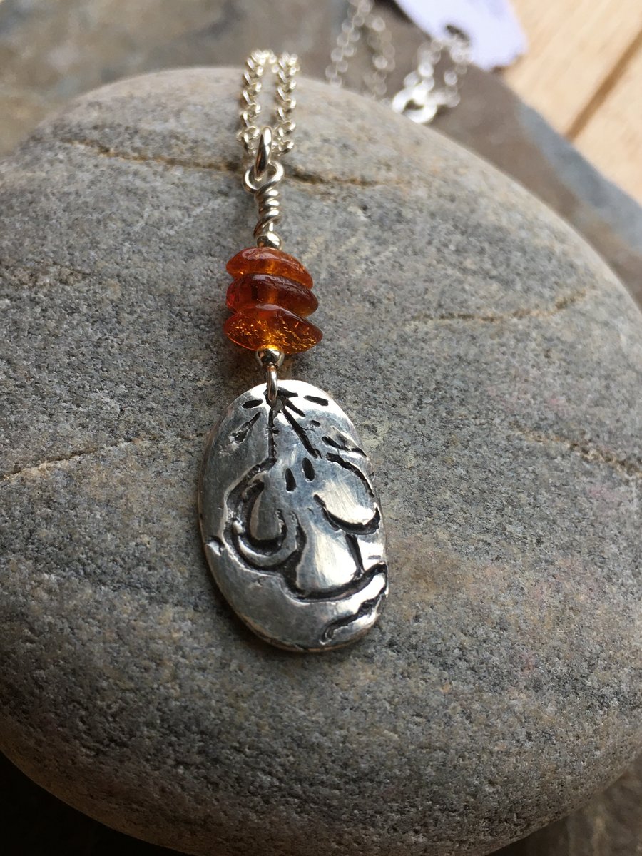 Mouse pendant handmade in fine and sterling silver 