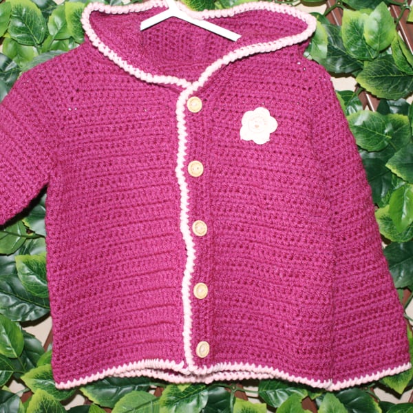 handmade crochet baby hooded cardigan size 12 - 18 months