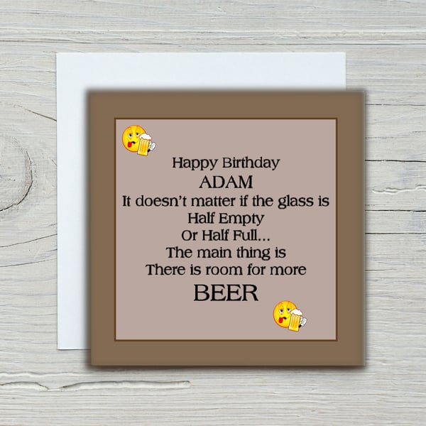 Personalised Glass Half Empty Birthday Card