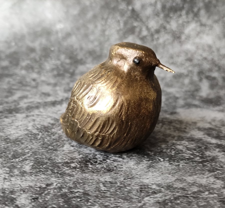 Baby Bird Sculpture, Bronze Gold Fledgling Ornament