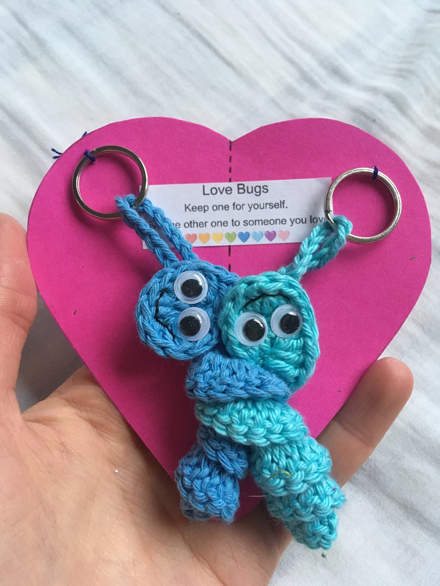 Crochet Love Bug Keyring - Blue - Valentines Gift