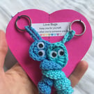 Crochet Love Bug Keyring - Blue - Valentines Gift