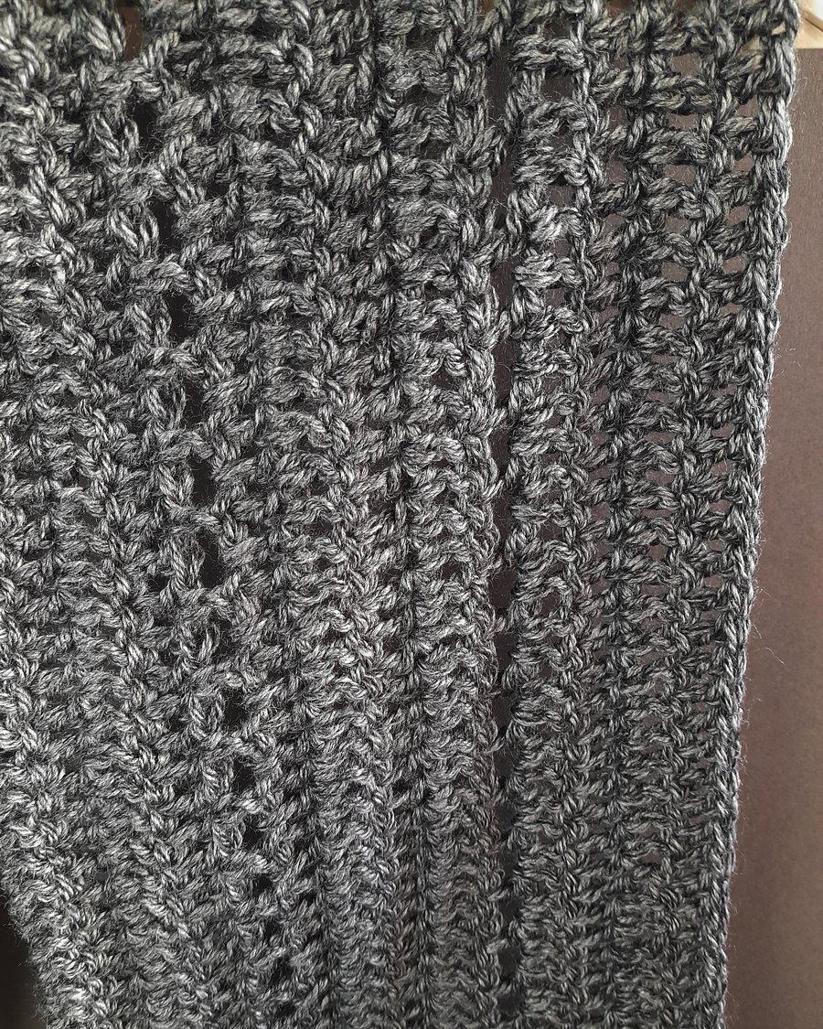Luxuriously Soft Charcoal Grey Marle Scarf. Handmade Crochet.