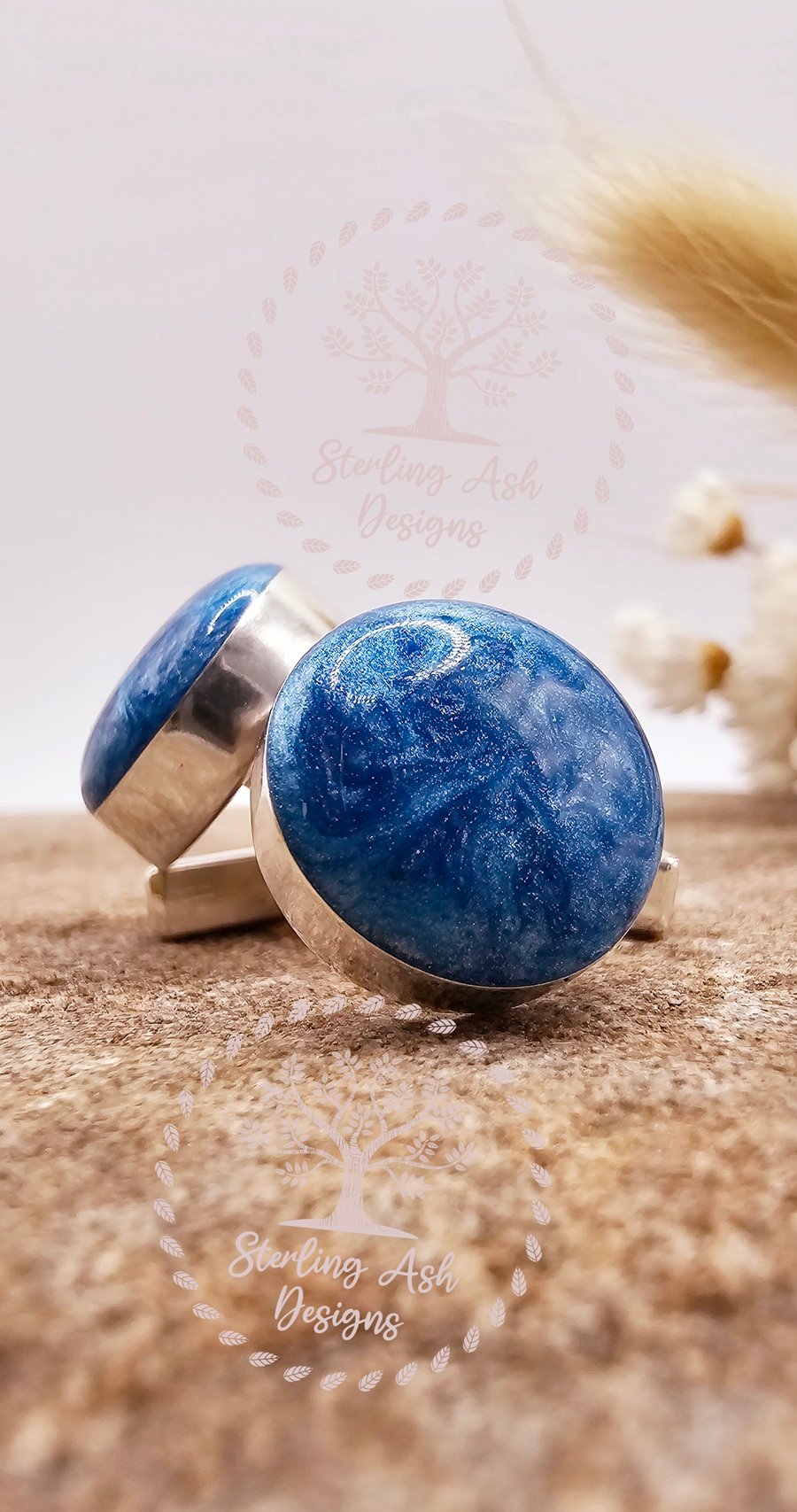 Ashes into resin sterling solid silver keepsake gents cufflinks.