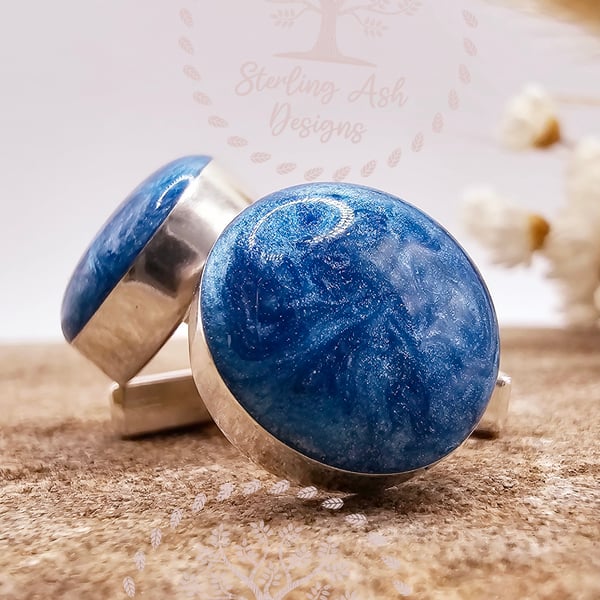Ashes into resin sterling solid silver keepsake gents cufflinks.