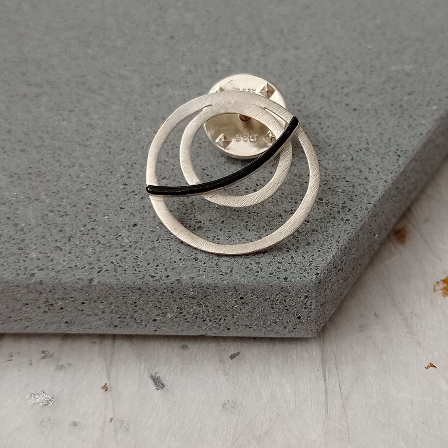 Sterling silver ring and wire lapel pin – handmade geometric brooch 