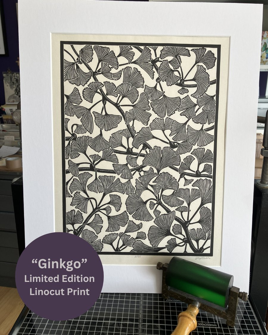 Linocut Print - Ginkgo - Nature Print - Limited Edition 