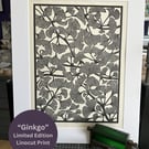 Linocut Print - Ginkgo - Nature Print - Limited Edition 