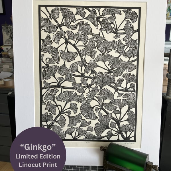Linocut Print - Ginkgo - Nature Print - Limited Edition 