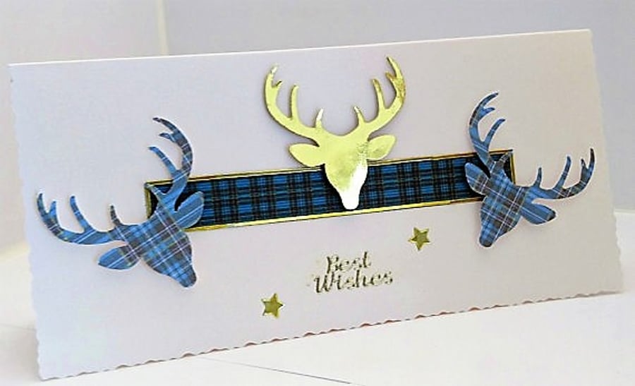 Scottish Tartan Stag Best Wishes Handmade Greeting Card FREE P&P to UK