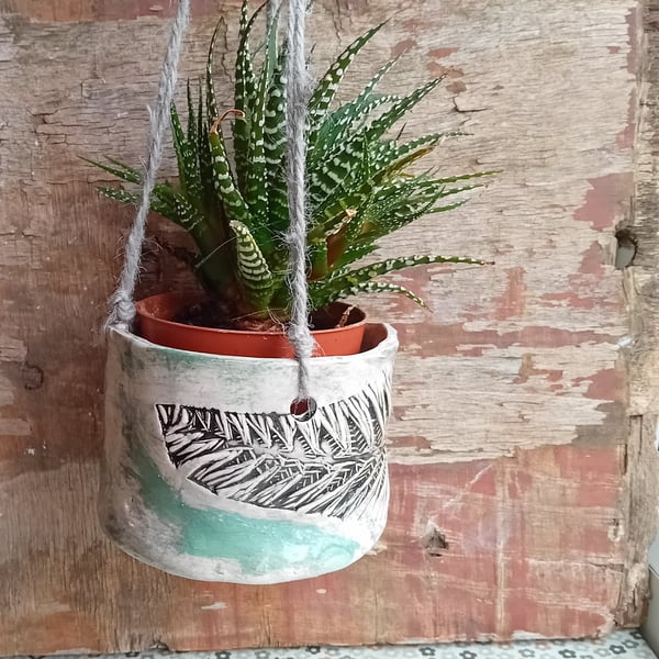 rustic chunky fern handmade plant pot ceramic pottery stoneware