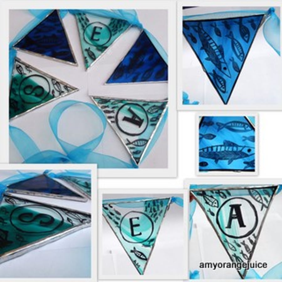 SEA and fish, stained glass bunting 