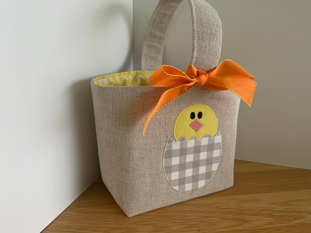 Small Easter Basket, Childrens Bag, Storage Basket, Applique Chick