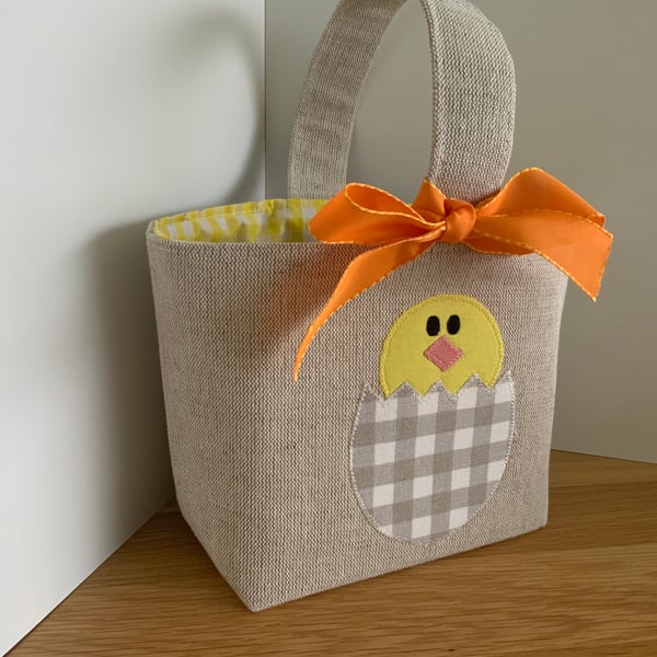 Small Easter Basket, Childrens Bag, Storage Basket, Applique Chick