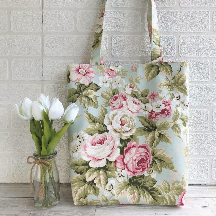 Pastel floral tote bag with pink Roses