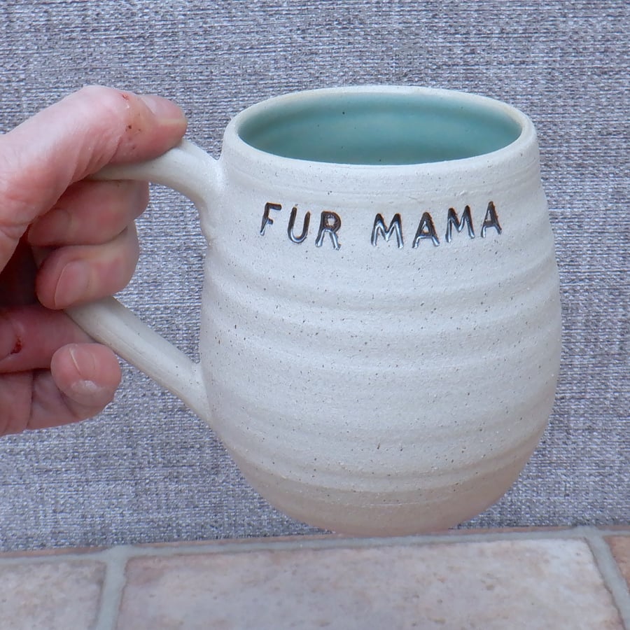 Coffee mug tea cup for FUR MAMA handthrown stoneware pottery ceramic