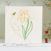 Daffodil Card. Hand Sewn Card. Flower Card. Gardening. Bee Card. Blank Card.